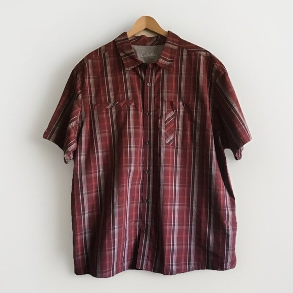 Cabela's Button Up Plaid Shirt Men’s Size 2X Short Sleeve Collared Casual Cotton - Picture 1 of 6